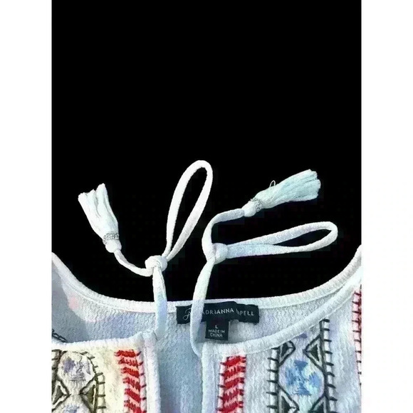 Adrianna Papell Embroidered Blouse Women Medium White Flutter Sleeves Tassel Tie - Picture 6 of 10